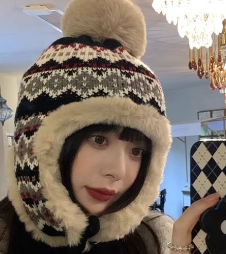 Warme Beaniemütze mit Retro-Blumenmuster ED0901