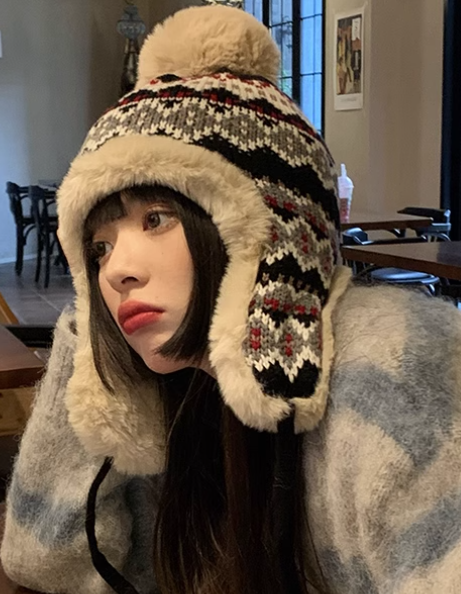 Warme Beaniemütze mit Retro-Blumenmuster ED0901