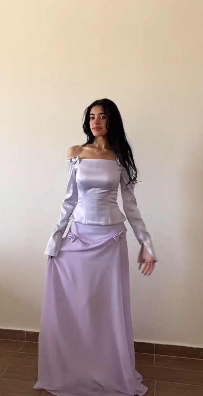 Chic Light Purple Long Evening Dress Off-shoulder Sheath Formal Dress Satin Dress for Graduation ED09033