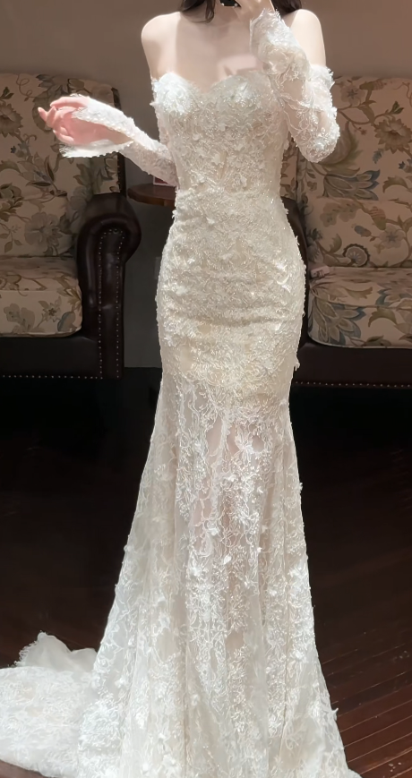 Timeless Sweetheart White Wedding Dress Mermaid Bridal Gown Lace Appliques Bridal Dress ED09044