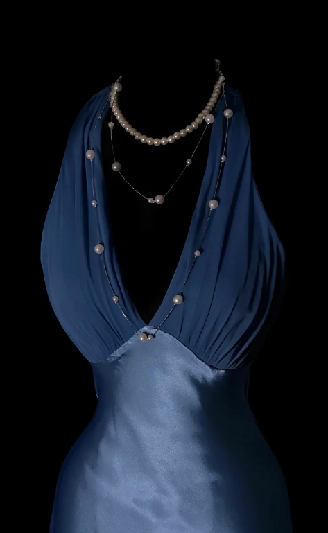 Elegant Blue Prom Dress V-neck Sheath Satin Long Evening Dress ED09092