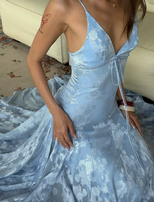 Fashion Blue Prom Dress Halter A-Line Chiffon Long Evening Dress ED09094