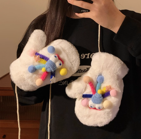 Cute warm plush thickened mittens ED0909