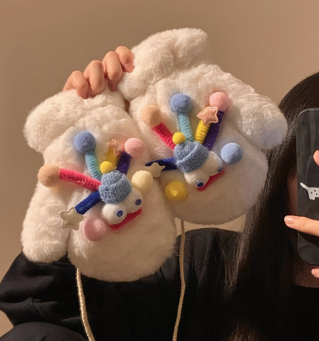 Cute warm plush thickened mittens ED0909