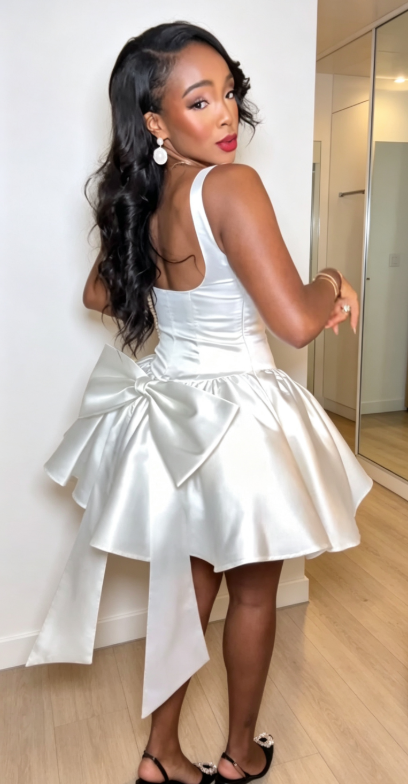 Robe Hoco blanche mode avec bretelles, robe trapèze pour soirée, robe d'anniversaire en satin ED09134