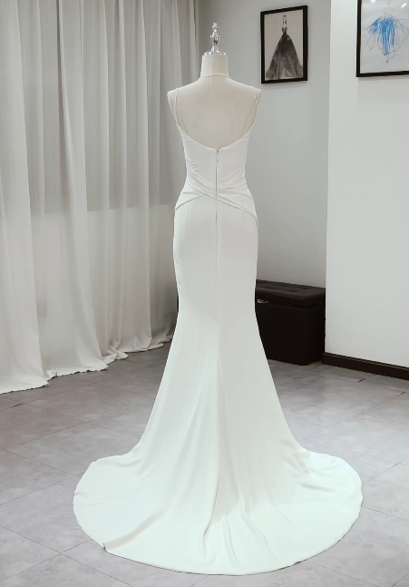 Simple White Wedding Dress Spaghetti Straps Mermaid Bridal Dress Chiffon Bridal Gown ED09142