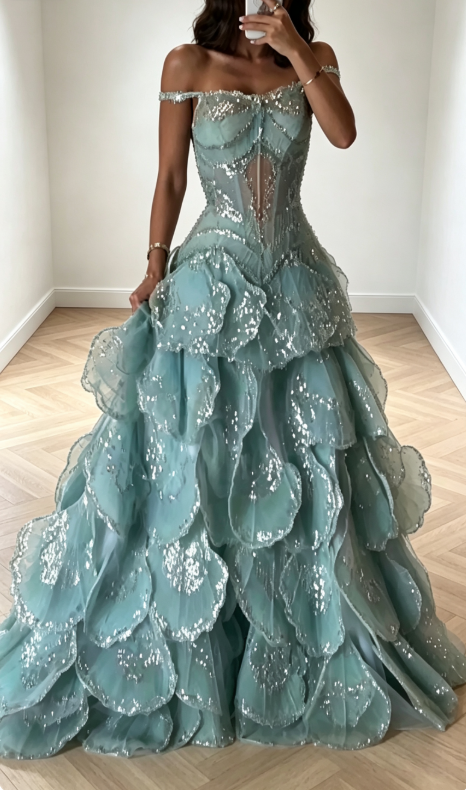 Romantic Blue Prom Dress Tulle Dress for Party Straps A-Line Evening Dress ED09157