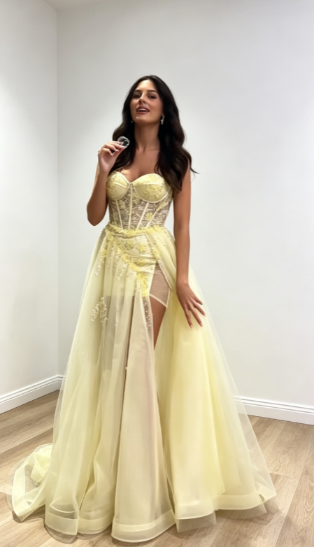 Romantic Yellow Prom Dress Tulle Dress for Party Sweetheart A-Line Evening Dress ED09158