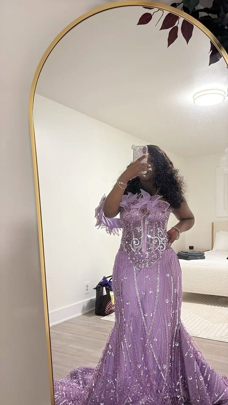 Chic Lilac Prom Dress Beaded Tulle Dress for Party One-shoulder Sheath Evening Dress ED09164