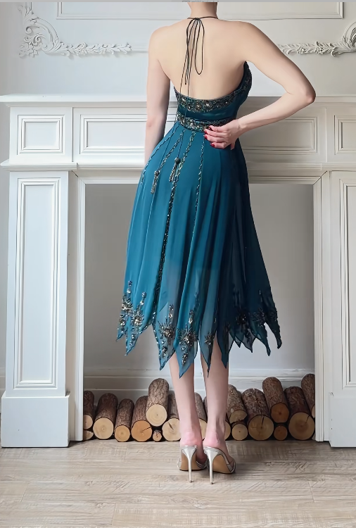 Sexy Dark Teal Hoco Dress Spaghetti Straps Birthday Dress Sheath Chiffon Dress for Party ED09179