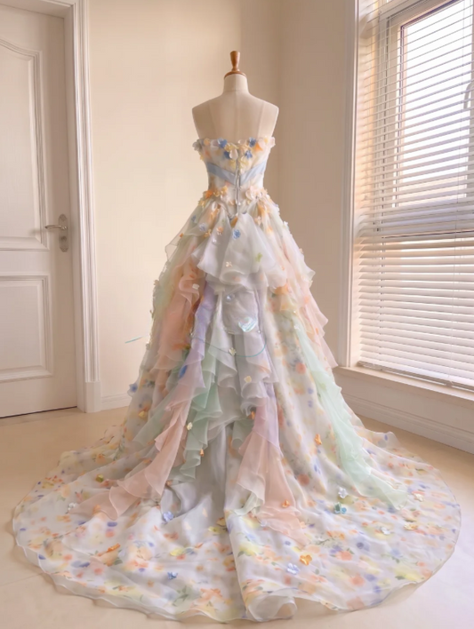 Fairy Strapless Prom Dress Ball Gown Quinceanera Dress Tulle Applique Sweet 16 Dress ED09194