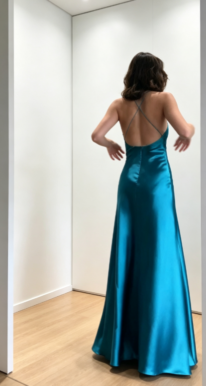 Chic Spaghetti Straps Sheath Satin Long Evening Dress Blue Prom Dress ED09199