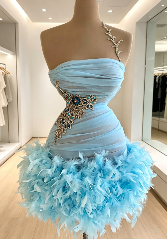 Chic Blue Short Prom Dress Beaded Bodycon Birthday Dress Tulle Hoco Dr – EvaFashionDress