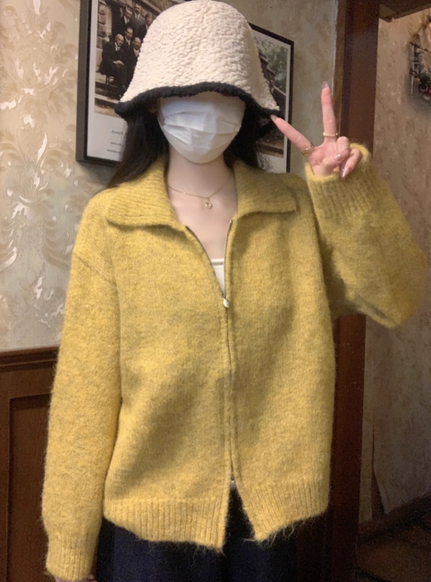 Cardigan à double fermeture éclair jaune chaud ED0922