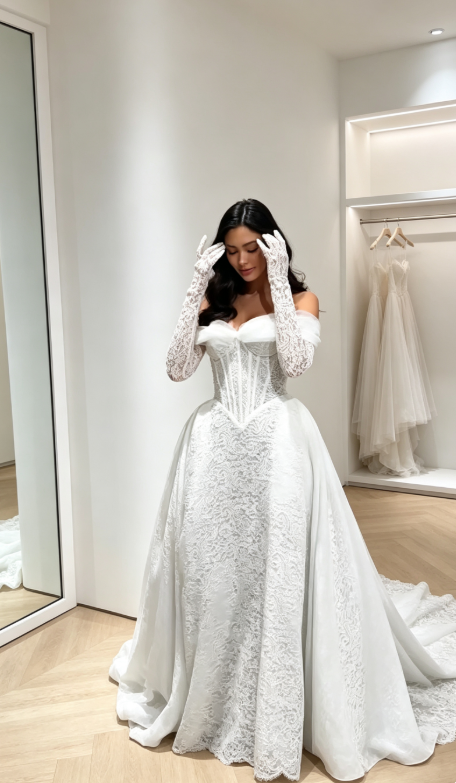 Gorgeous Off-shoulder A-Line WEdding Dress Lace Bridal Gown White Bridal Dress ED09224
