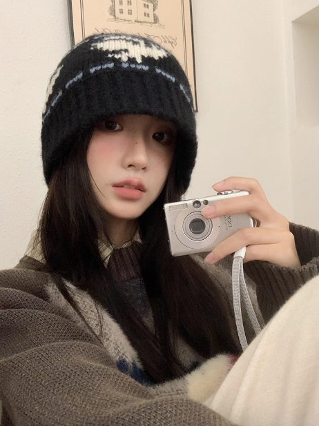 Schwarze Vintage Strickmütze ED0923