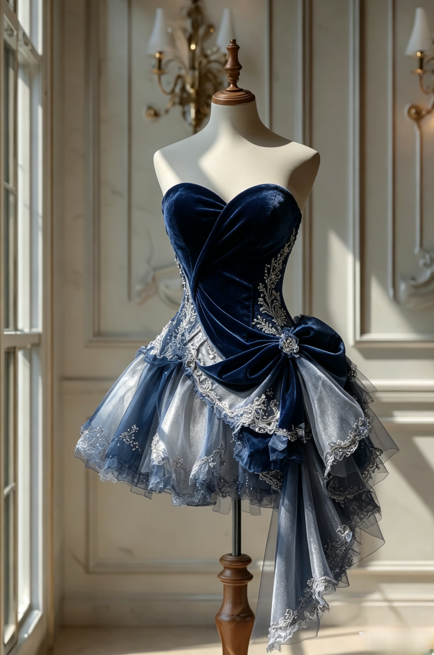 Wunderschönes marineblaues Hoco-Kleid, Sweetheart-Ausschnitt, A-Linie, kurzes Ballkleid, ärmelloses Tüll-Geburtstagskleid ED09253