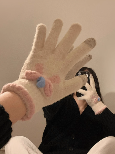 Süße dicke Touchscreen-Plüsch-Fünffingerhandschuhe ED0926