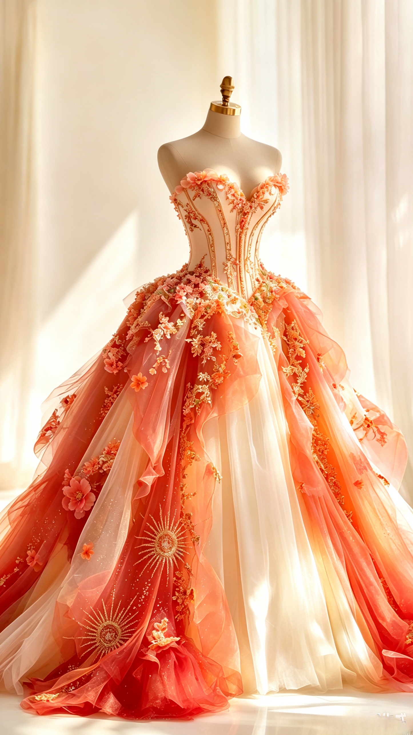 Märchen Süße Ballkleid Quinceanera Kleid Tüll Applikation Geburtstagskleid Orange Sweet 16 Kleid ED09279