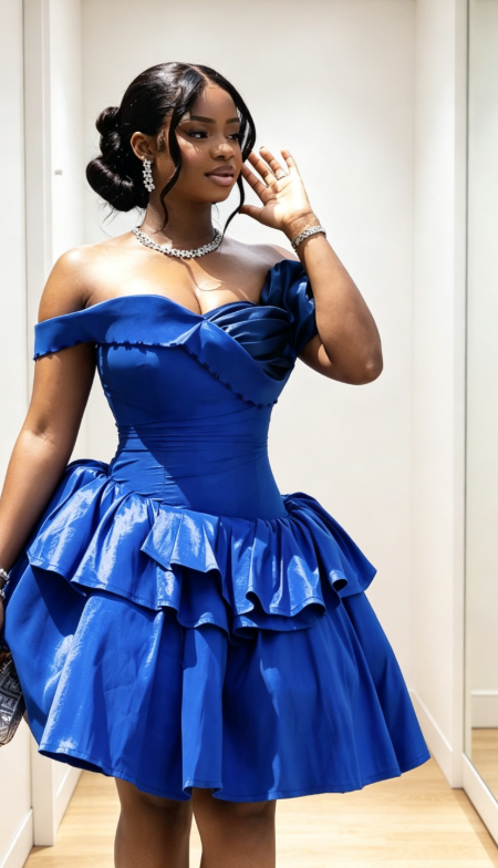 Fairy Blue Birthday Dress Off-shoulder A-Line Dress for Party Satin Hoco Dress ED09286