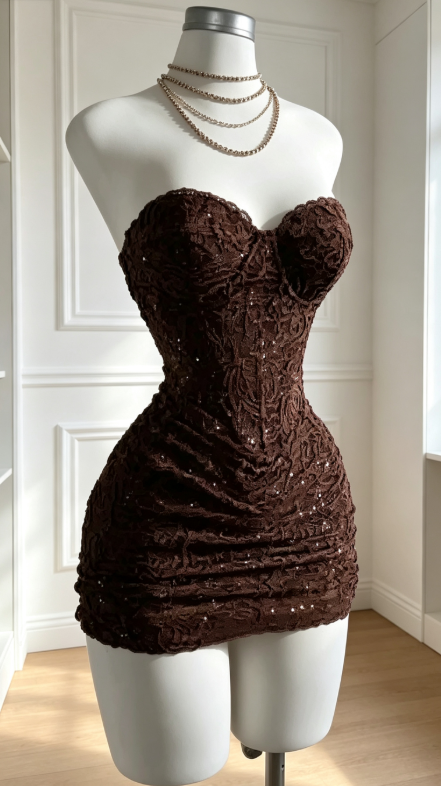 Sexy Brown Hoco Dress Sweetheart Sheath Dress for Party Lace Birthday Dress ED09295