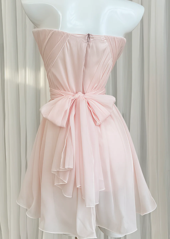 Sexy Pink Hoco Dress Strapless Sheath Dress for Party Chiffon Birthday Dress ED09297