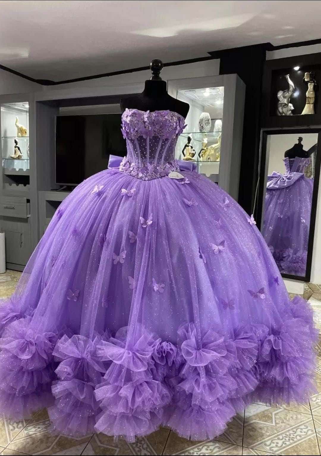 Gorgeous Purple Sweet 16 Dress Strapless Ball Gown Quinceanera Dress Tulle Prom Dress ED09311