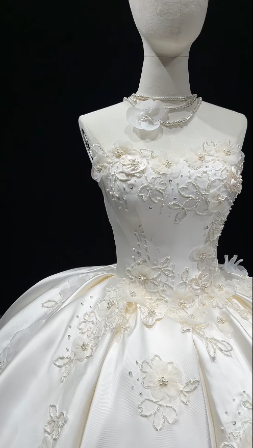 Wunderschönes weißes Hochzeitskleid trägerlos Satin Brautkleid A-Linie Brautkleid ED09327
