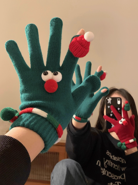 Cute Christmas red touch screen wool knitted gloves ED0932