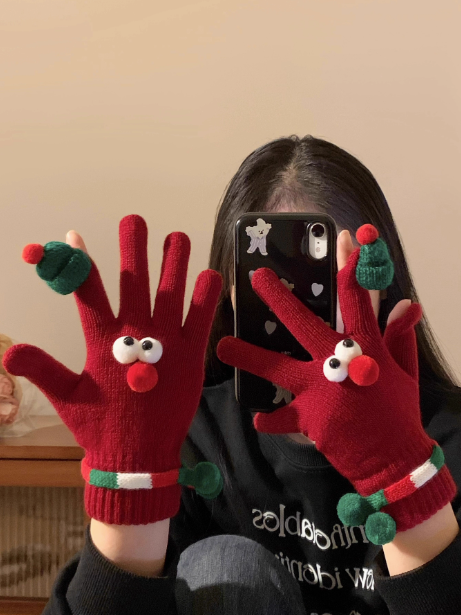 Cute Christmas red touch screen wool knitted gloves ED0932