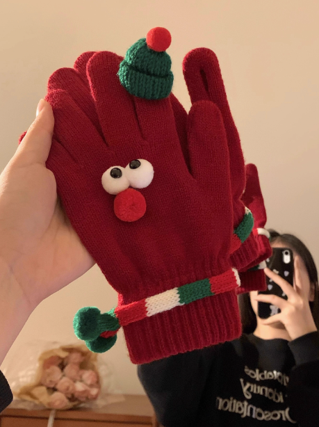 Cute Christmas red touch screen wool knitted gloves ED0932