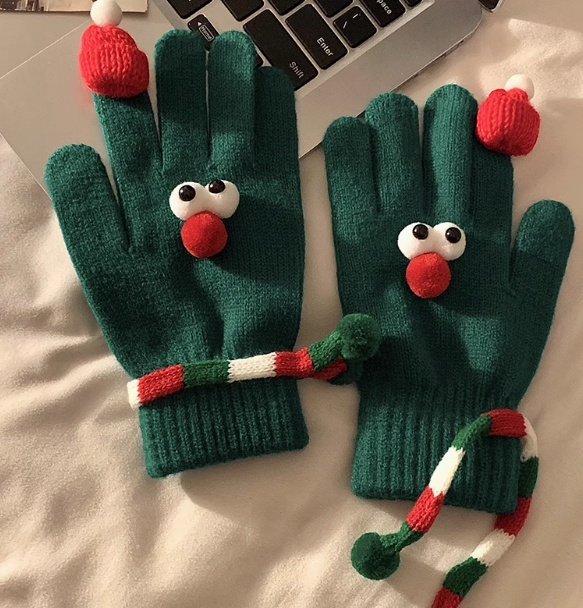Cute Christmas red touch screen wool knitted gloves ED0932