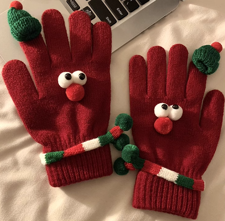 Cute Christmas red touch screen wool knitted gloves ED0932