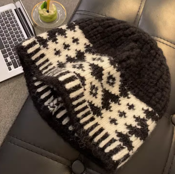 Vintage diamond plaid warm wool hat ED0933