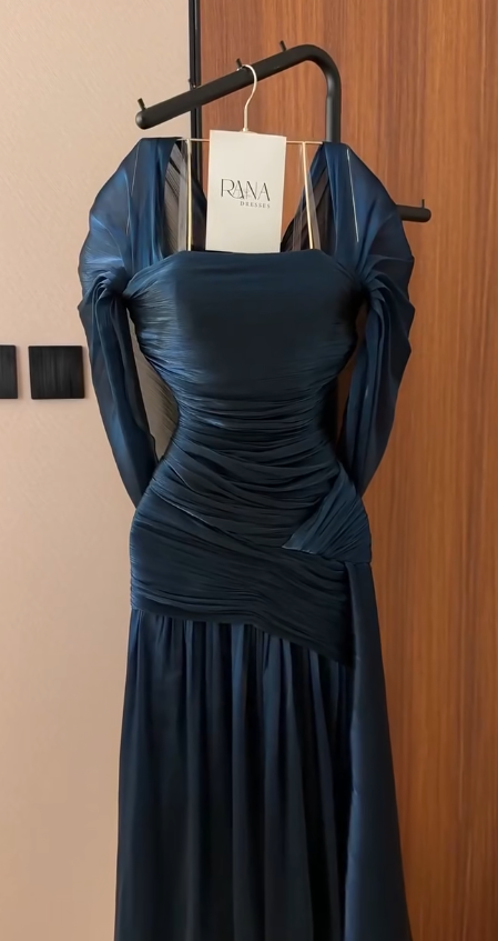 Robe de bal fourreau longue en satin bleu marine pour femme ED09337