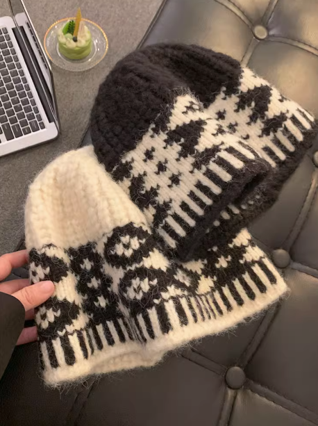 Vintage Rautenkaro warme Wollmütze ED0933