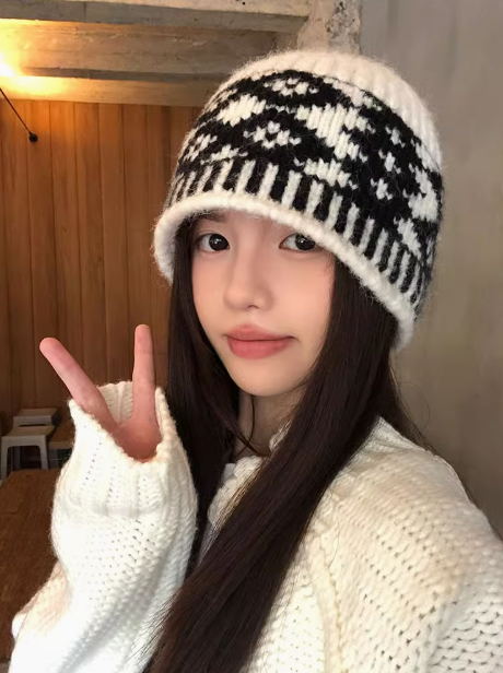Vintage diamond plaid warm wool hat ED0933