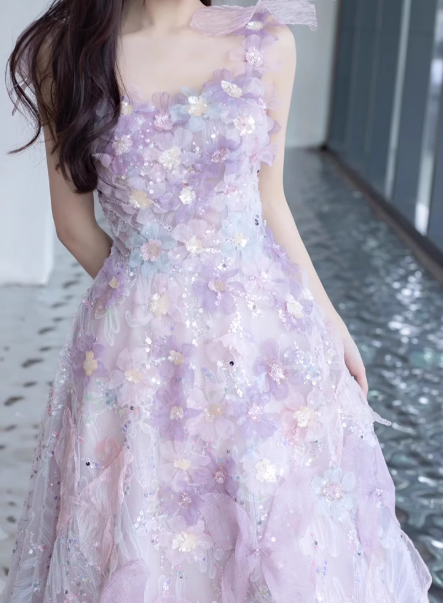 Purple A-line Tulle Sequined Long Prom Dress,Purple Evening Dress ED0935