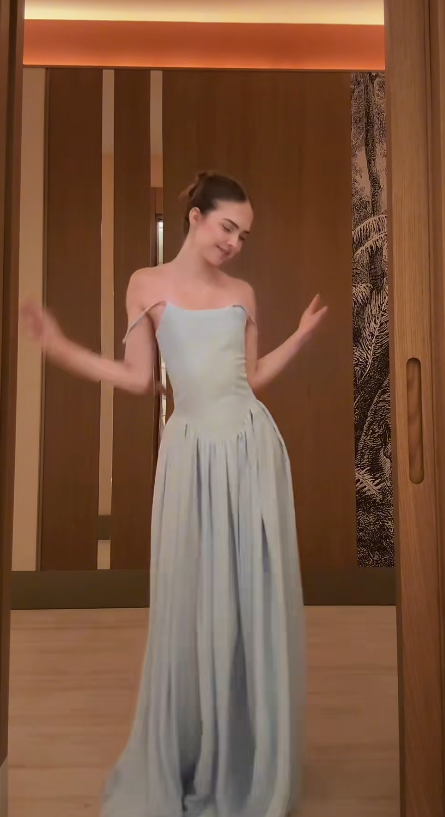 Fashion Blue Prom Dress Sheath Wedding Guest Dress Straps Satin Dress Evening Dress ED09357