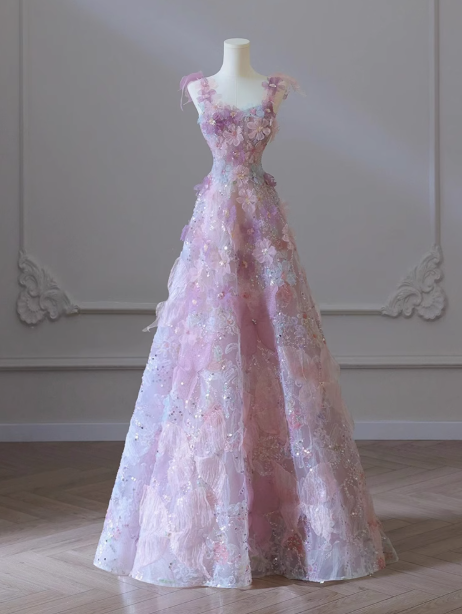 Purple A-line  Tulle Sequined Long Prom Dress,Purple Evening Dress ED0935