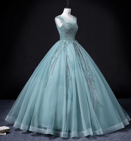 Grünes A-Linien-Mesh-Pailletten-Abendkleid, grünes Pailletten-Abendkleid ED0938