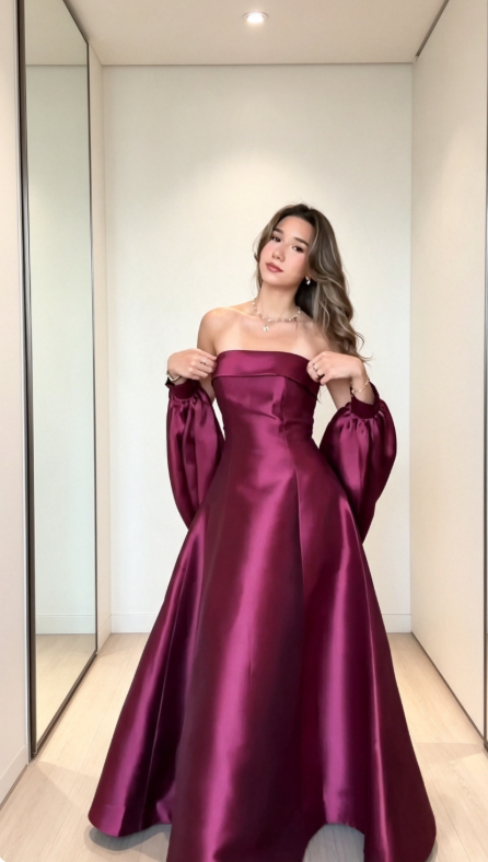 Chic Plum Prom Dress Strapless A-Line Satin Evening Dress ED09400