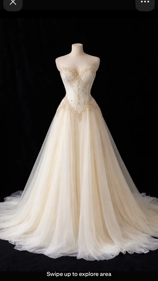 Simple Ivory A-Line Wedding Dress Tulle Bridal Gown Sleeveless Sweetheart Bridal Dress ED09409