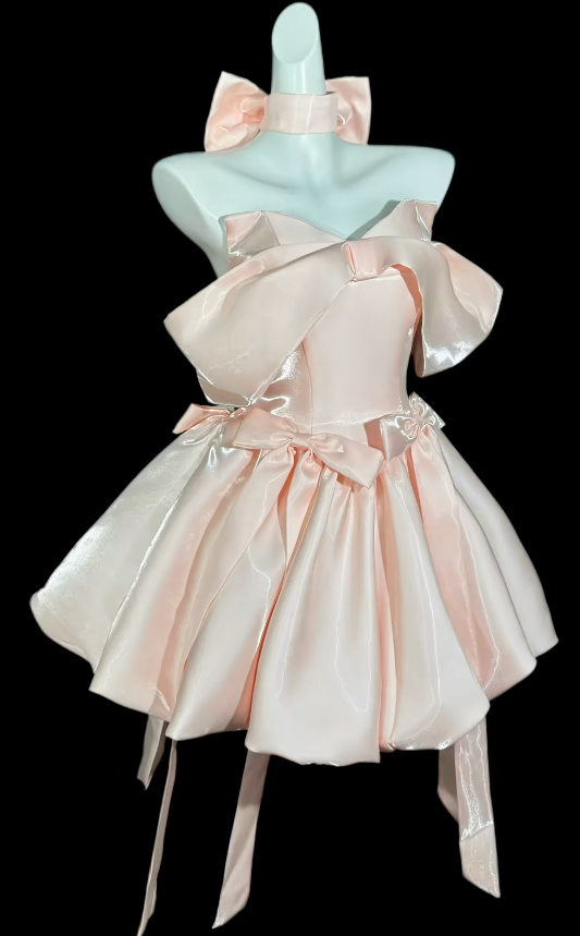 Süßes rosafarbenes Hoco-Kleid, schulterfreies A-Linien-Kleid für Geburtstage, Satinkleid für Partys ED09416