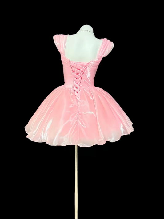Süßes rosa Hoco-Kleid mit Trägern, A-Linien-Geburtstagskleid, Chiffonkleid für Party ED09418
