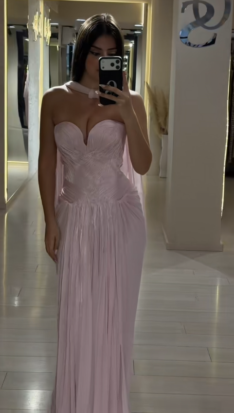 Elegant Sweetheart Sheath Chiffon Long Evening Dress Pink Prom Dress ED09442