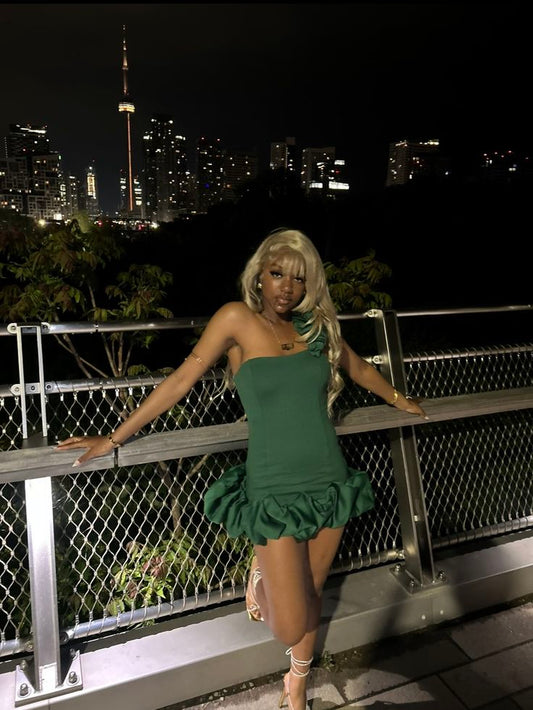 Fashion Green Birthday Dress One-shoulder Bodycon Hoco Dress Satin Graduation Party Dress ED09452
