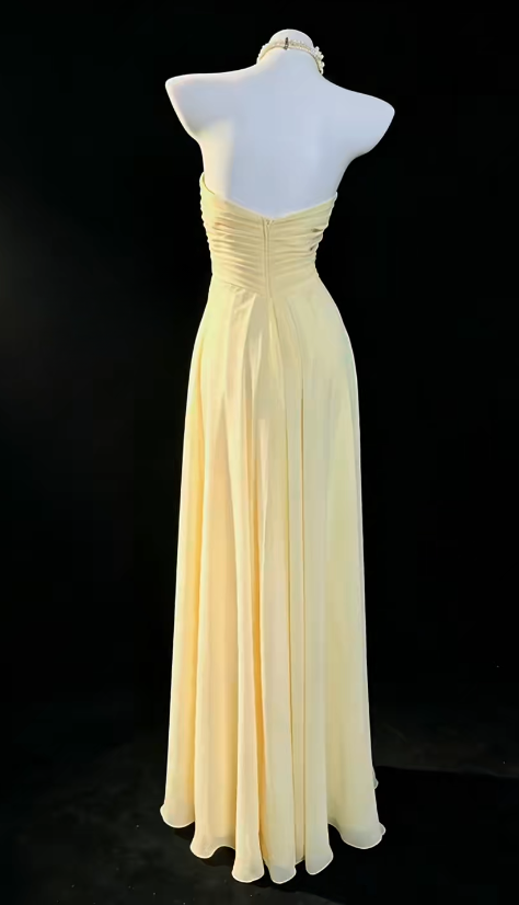 Vintage Yellow Prom Dress Sweetheart Sheath Chiffon Long Evening Dress ED09510