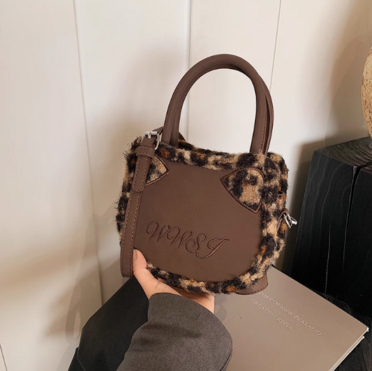 Leopard print plush patchwork tote bag crossbody bag ED0956