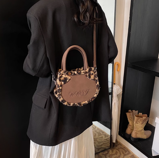 Leopard print plush patchwork tote bag crossbody bag ED0956